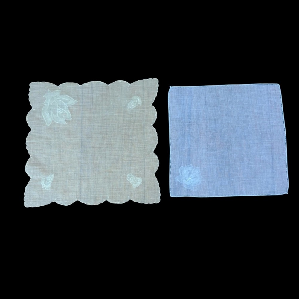 Vintage Women's Handkerchiefs White‎ Floral Embroidery Appliqué Scalloped Edges - Picture 8 of 8